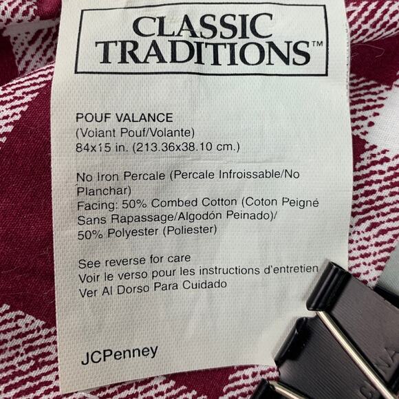 JCPenney Classic Traditions Red White Plaid PolyCotton Fabric Pouf Valance - Picture 4 of 5